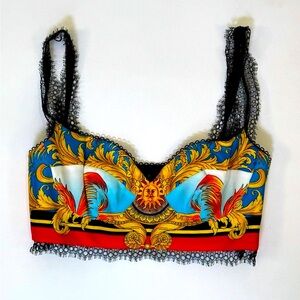 VersaceWomen's Baroque Print Bralette - Blue, Red, Gold Lace Top